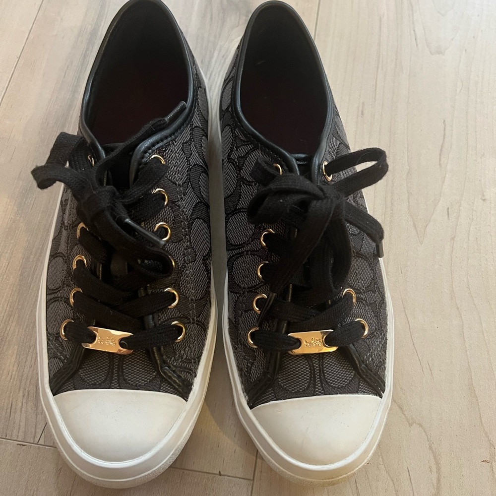 Coach Black and White Sneakers with Rubber Toe Cap